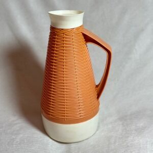 Vintage Orange Basket Weave Rattan Design MCM Plastic Juice Pitcher Unique